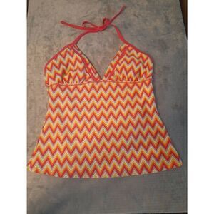 Speedo size 12 Red Yellow Gray Zigzag Halter Tankini Top Swim Suit